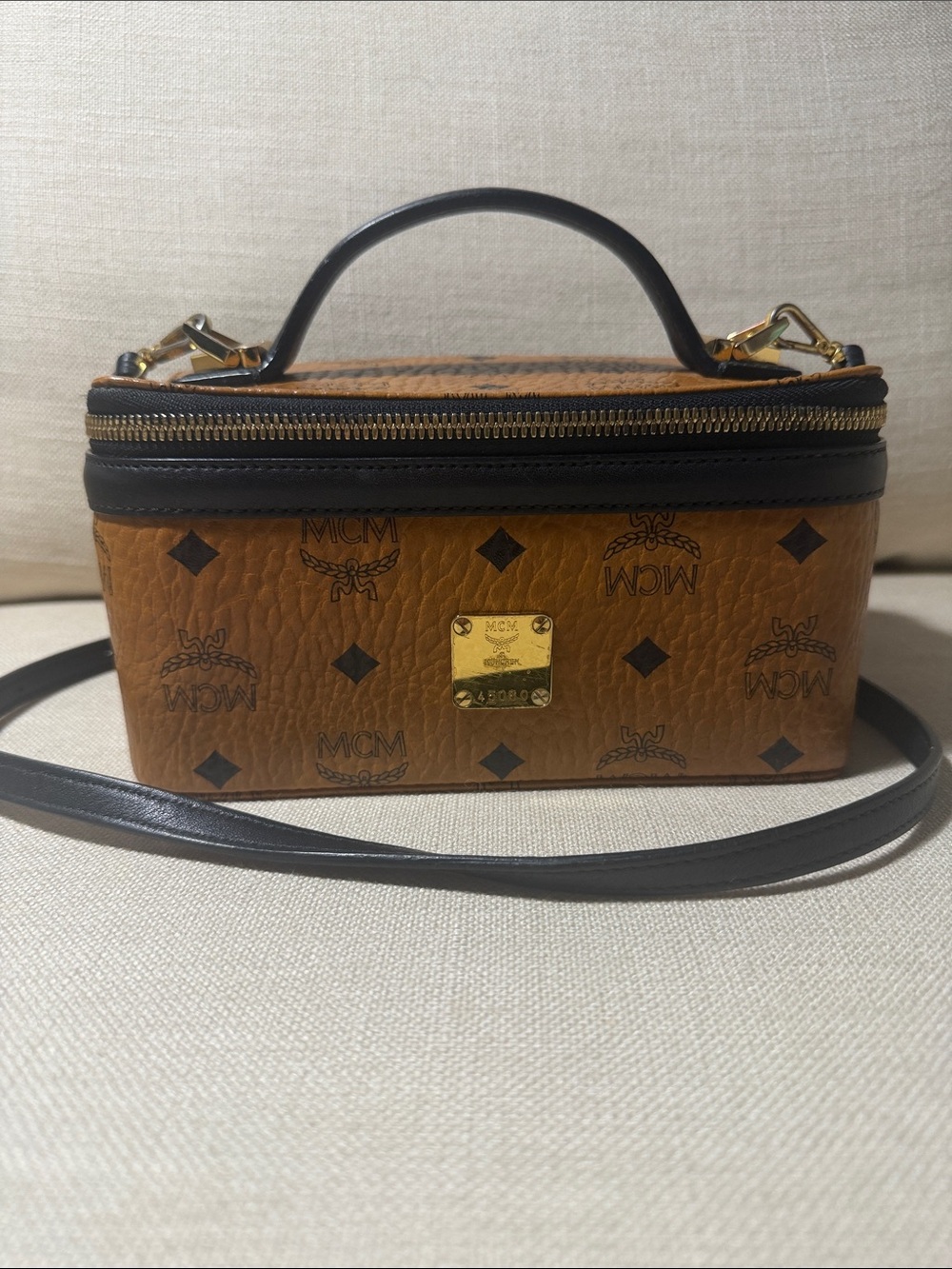 MCM Cognac and Black Rockstar Visetos Vanity Crossbody